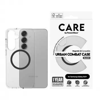 PanzerGlass CARE™ by ® Urban Combat Case läbipaistev musta värvi Qi-ühilduv Samsung Galaxy S25+