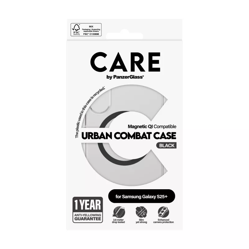 PanzerGlass CARE™ by ® Urban Combat Case läbipaistev musta värvi Qi-ühilduv Samsung Galaxy S25+