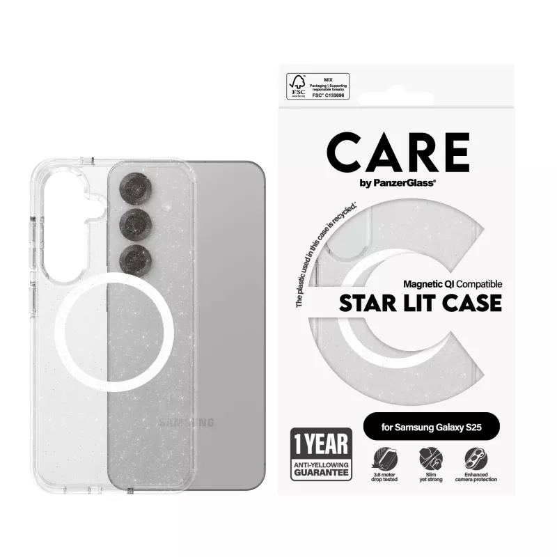PanzerGlass CARE™ by ® Urban Combat Case Star Lit w. Valge Qi Ühilduv Samsung Galaxy S25