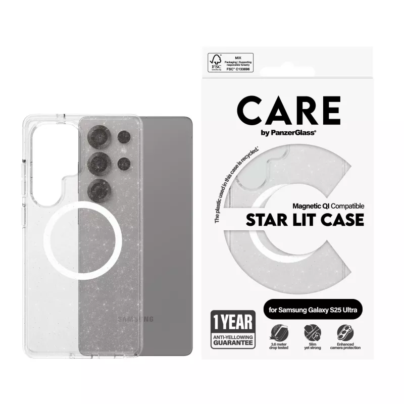 PanzerGlass CARE™ by ® Urban Combat Case Star Lit w. Valge Qi Ühilduv Samsung Galaxy S25 Ultra