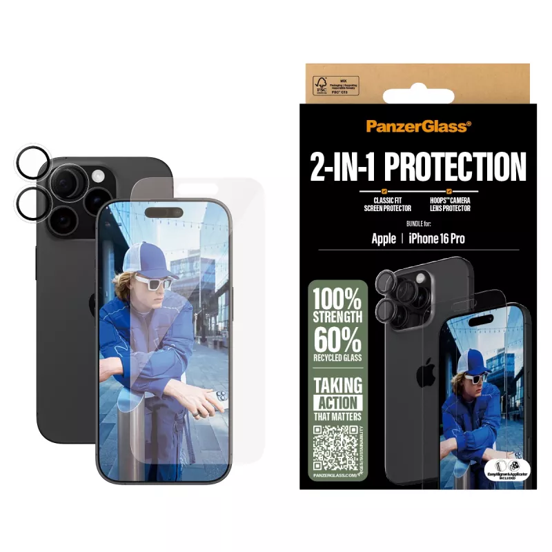 PanzerGlass ® 2-in-1 komplekt iPhone 16 Pro, Apple, Apple - iPhone 16 Pro, Kuiv pealekandmine, Kriimustuskindel, Löögikindel, Läbipaistev, 1 tk