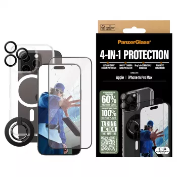 PanzerGlass ® 4-in-1 kaitsepakett iPhone 16 Pro Max, Apple, Apple - iPhone 16 Pro Max, kuiva pealekandmine, kriimustuskindel, põrutuskindel, läbipaistev, 1 tk