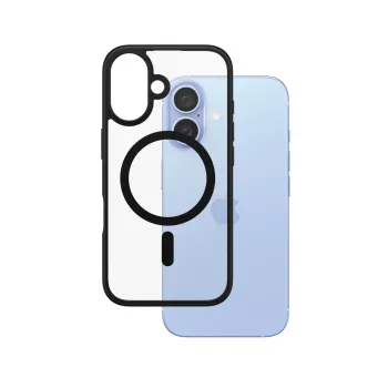 PanzerGlass ® HardCase läbipaistev musta MagSafe raamiga iPhone 16 jaoks
