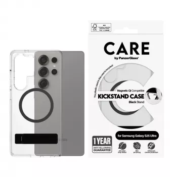 “PanzerGlass CARE™” by ”®” ümbris läbipaistev musta toega ja Qi-ühilduv “Samsung Galaxy S25 Ultra”