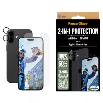 PanzerGlass ® 2-in-1 Bundle iPhone 16 Plus, Apple, Apple - iPhone 16 Plus, Kuiv paigaldus, Kriimustuskindel, Löögikindel, Läbipaistev, 1 tk