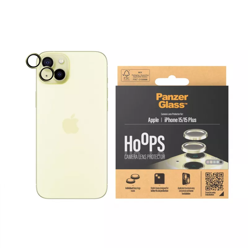 PanzerGlass ® Hoops® Kaamera läätsekaitse Kollane iPhone 15 | 15 Plus