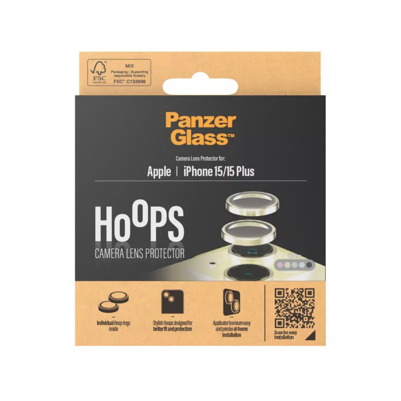PanzerGlass ® Hoops® Kaamera läätsekaitse Kollane iPhone 15 | 15 Plus