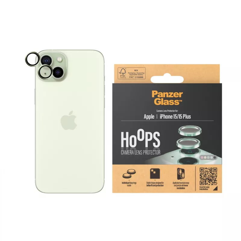 PanzerGlass ® Hoops® Kaamera objektiivi kaitse roheline iPhone 15 | 15 Plus