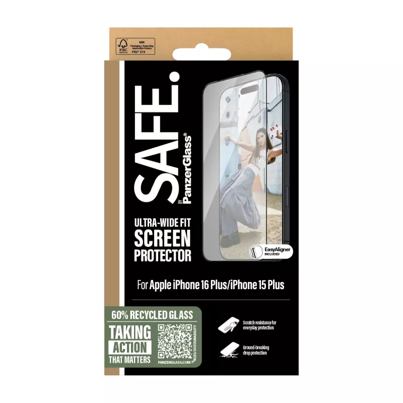 PanzerGlass SAFE. by ® ekraanikaitse musta raamiga iPhone 16 Plus | 15 Plus | Ultra-Wide Fit
