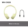 Sony WHCH520Y.CE7, juhtmevaba, kõned/muusika, 20 - 20000 Hz, 147 g, peakomplekt, kollane