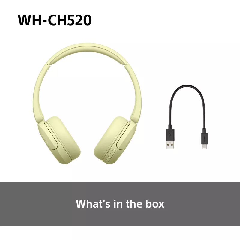Sony WHCH520Y.CE7, juhtmevaba, kõned/muusika, 20 - 20000 Hz, 147 g, peakomplekt, kollane