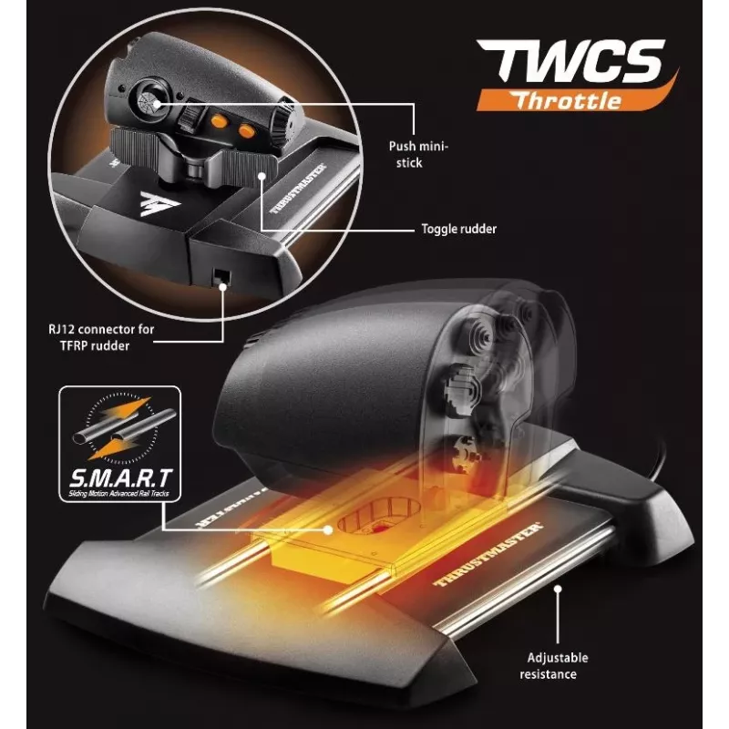 Thrustmaster T-16000M FCS Flight Pack Must USB Juhtkang Analoog-/digitaalne MAC, PC