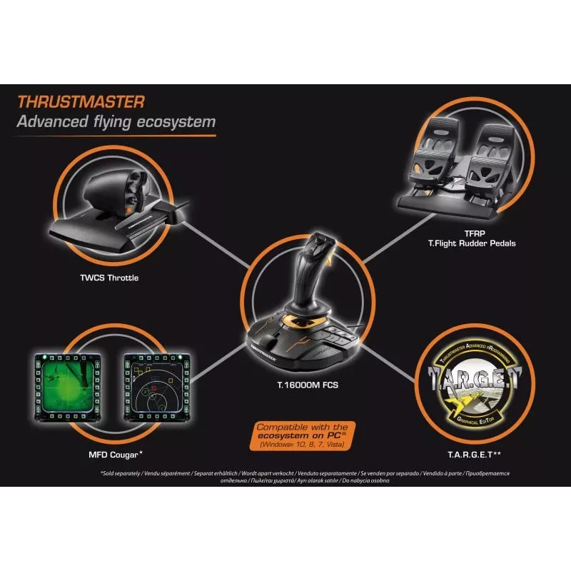 Thrustmaster T-16000M FCS Flight Pack Must USB Juhtkang Analoog-/digitaalne MAC, PC