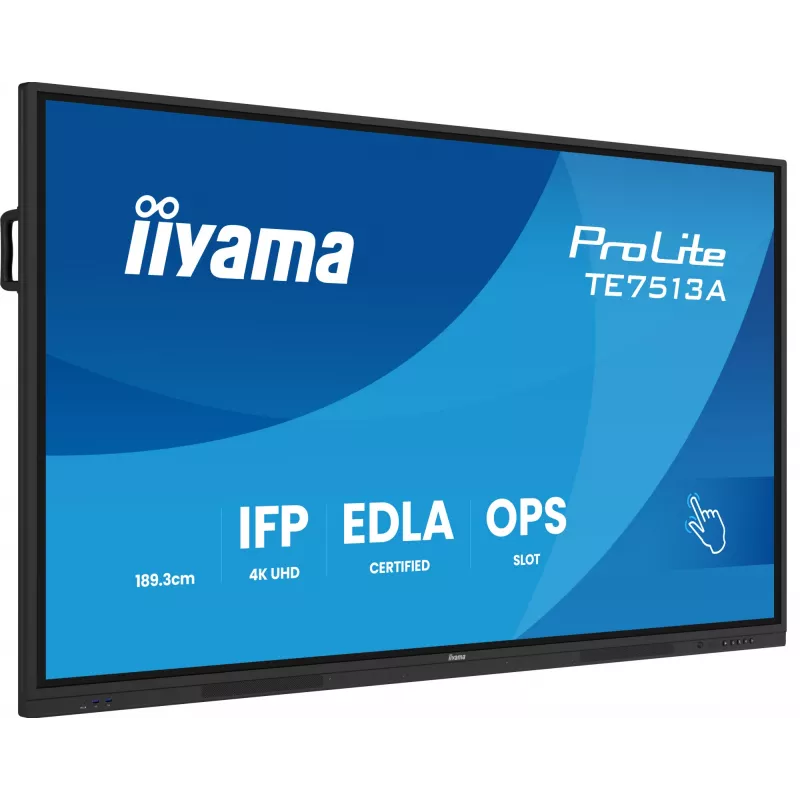 iiyama TE7513A-B1AG Signage Display Interaktiivne lameekraan 190,5 cm (75 tolli) Wi-Fi 500 cd/m² 4K Ultra HD Must Puuteekraan Sisseehitatud protsessor Android 18/7