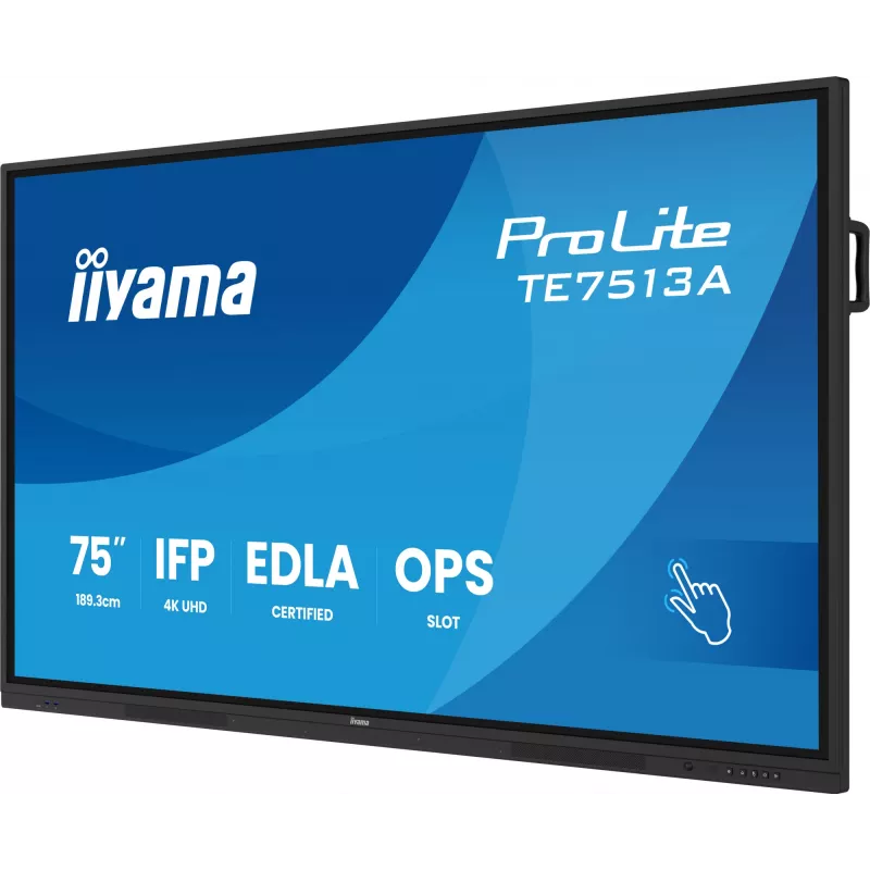 iiyama TE7513A-B1AG Signage Display Interaktiivne lameekraan 190,5 cm (75 tolli) Wi-Fi 500 cd/m² 4K Ultra HD Must Puuteekraan Sisseehitatud protsessor Android 18/7