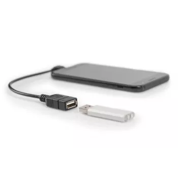 DIGITUS USB 2.0 adapterkaabel, OTG, tüüp micro B - A M/F, 15cm USB 2.0 ühilduv, täisnurkne, must