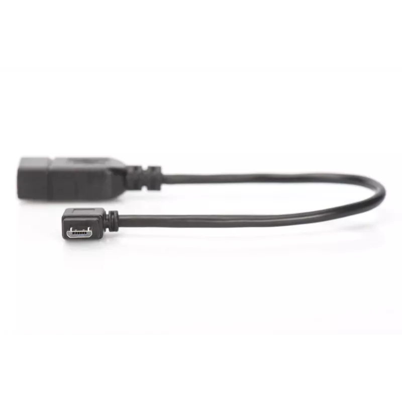 DIGITUS USB 2.0 adapterkaabel, OTG, tüüp micro B - A M/F, 15cm USB 2.0 ühilduv, täisnurkne, must