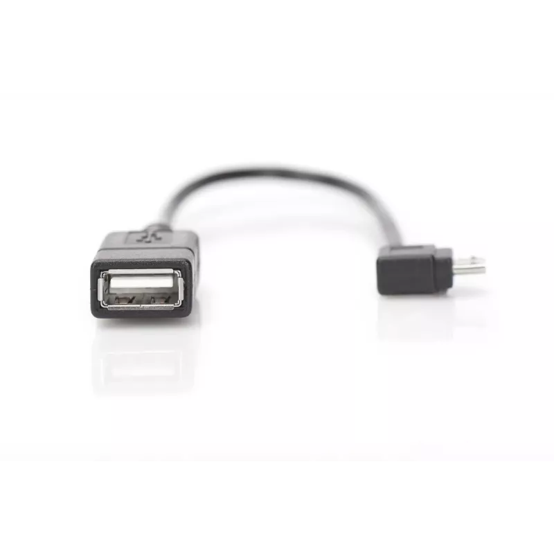 DIGITUS USB 2.0 adapterkaabel, OTG, tüüp micro B - A M/F, 15cm USB 2.0 ühilduv, täisnurkne, must