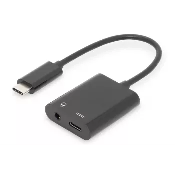 DIGITUS USB USB-C Splitter kaabel, type C - 3.5mm+type C M/F/F, 20cm Must