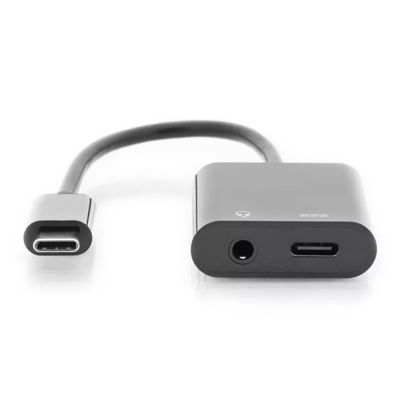 DIGITUS USB USB-C Splitter kaabel, type C - 3.5mm+type C M/F/F, 20cm Must