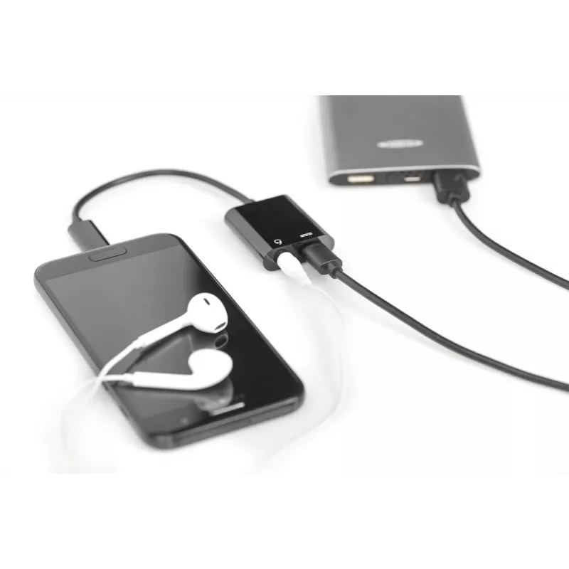 DIGITUS USB USB-C Splitter kaabel, type C - 3.5mm+type C M/F/F, 20cm Must