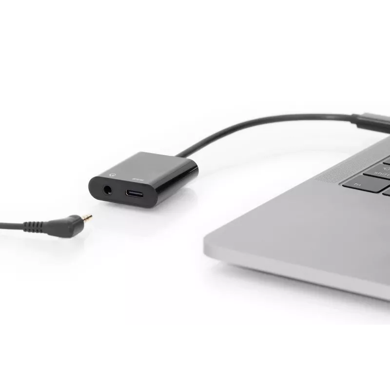 DIGITUS USB USB-C Splitter kaabel, type C - 3.5mm+type C M/F/F, 20cm Must