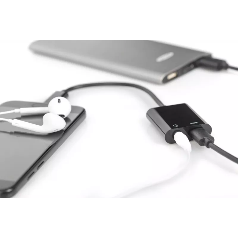 DIGITUS USB USB-C Splitter kaabel, type C - 3.5mm+type C M/F/F, 20cm Must