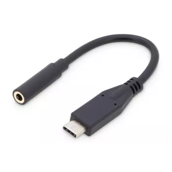 DIGITUS USB Type-C heliadapterkaabel, Type-C - 3,5 mm M/F, 20 cm Heli sisend/väljund, versioon 3.1, CE, must