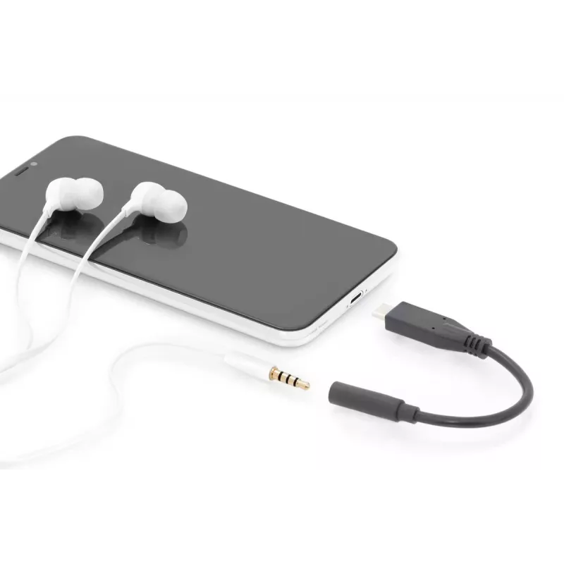 DIGITUS USB Type-C heliadapterkaabel, Type-C - 3,5 mm M/F, 20 cm Heli sisend/väljund, versioon 3.1, CE, must