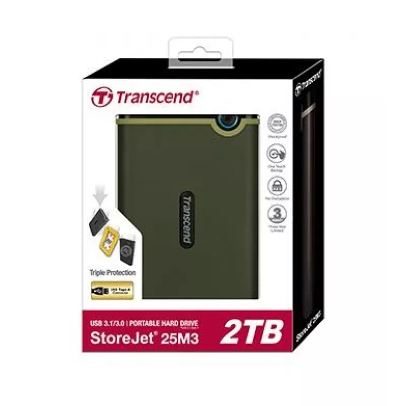 TRANSCEND Storejet 25m3 2TB SATA 2,5-tolline USB3.0 Military roheline