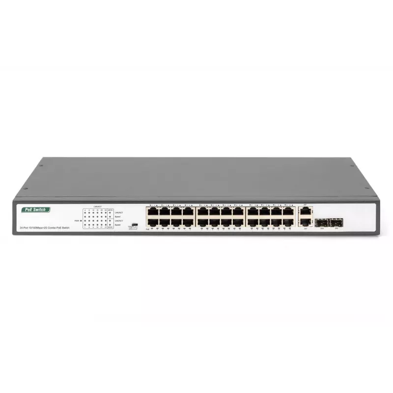 DIGITUS 24-pordine Fast Ethernet PoE-lüliti, 2G Combo TP/SFP, 390 W