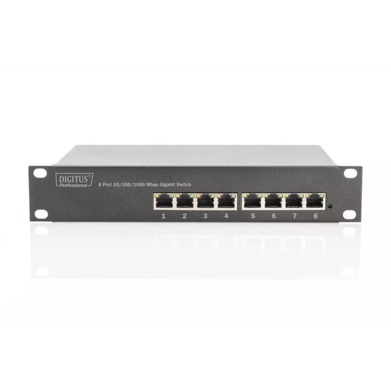 DIGITUS 8-pordiline gigabitine Ethernet-kommutaator 10-tolline 8x10/100/1000 Mbps RJ45