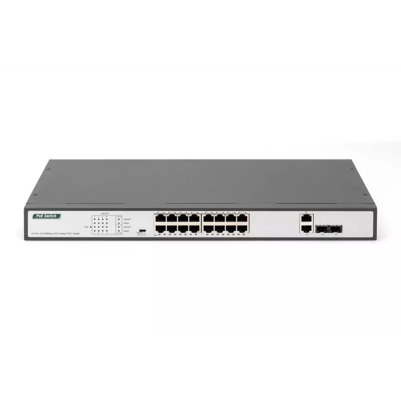 DIGITUS Fast Ethernet PoE Switch 16-pordiline PoE + 2 Combo. 250 W PoE eelarve