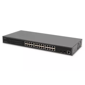 DIGITUS Gigabit Ethernet Switch PoE-sisestiga, 24 porti, L2 hallatav, 2 SFP üleslinki
