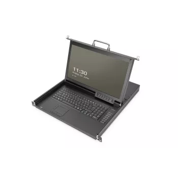 DIGITUS modulaarne HD LCD TFT konsool 1 pordiga KVM-iga, RAL 9005 must - GE klaviatuur