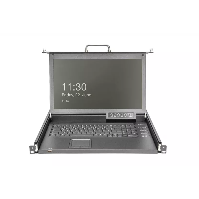 DIGITUS modulaarne HD LCD TFT konsool 1 pordiga KVM-iga, RAL 9005 must - GE klaviatuur