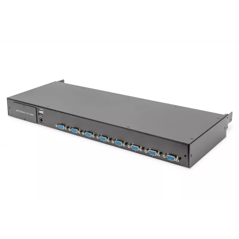 DIGITUS modulaarne 43,2 cm (19 tolli) HD TFT konsool 8 pordiga KVM-lülitiga. RAL 9005 must - GE klaviatuur