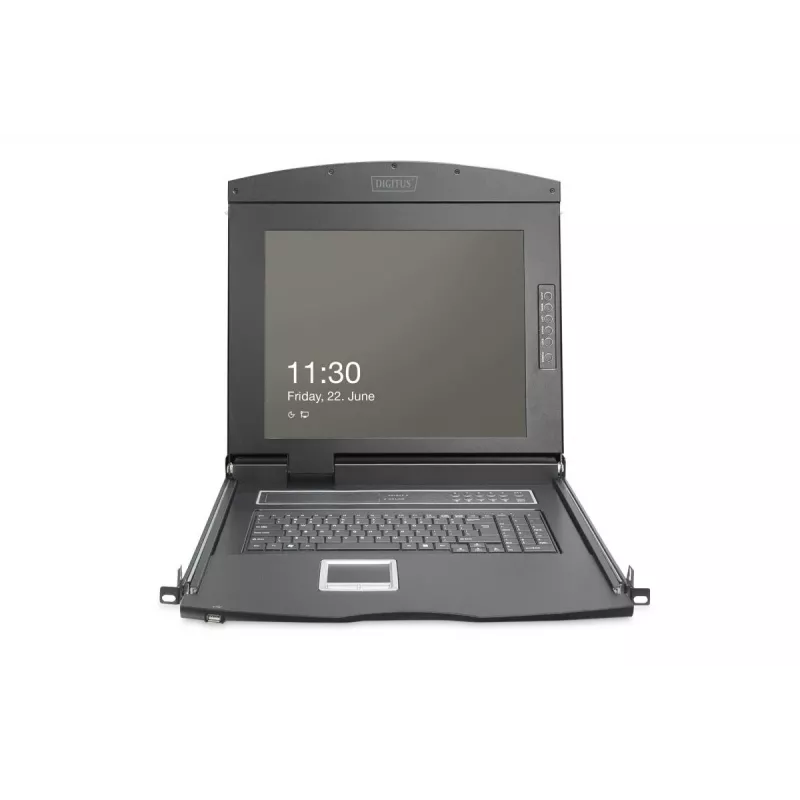 DIGITUS modulaarne 43,2 cm (19 tolli) HD TFT konsool 8 pordiga KVM-lülitiga. RAL 9005 must - GE klaviatuur