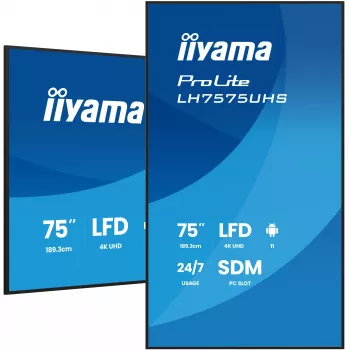 iiyama LH7575UHS-B2AG Signage Display Digitaalne infotahvel 190.5 cm (75 tolli) LCD Wi-Fi 500 cd/m² 4K Ultra HD Must Sisseehitatud protsessor Android 11 24/7