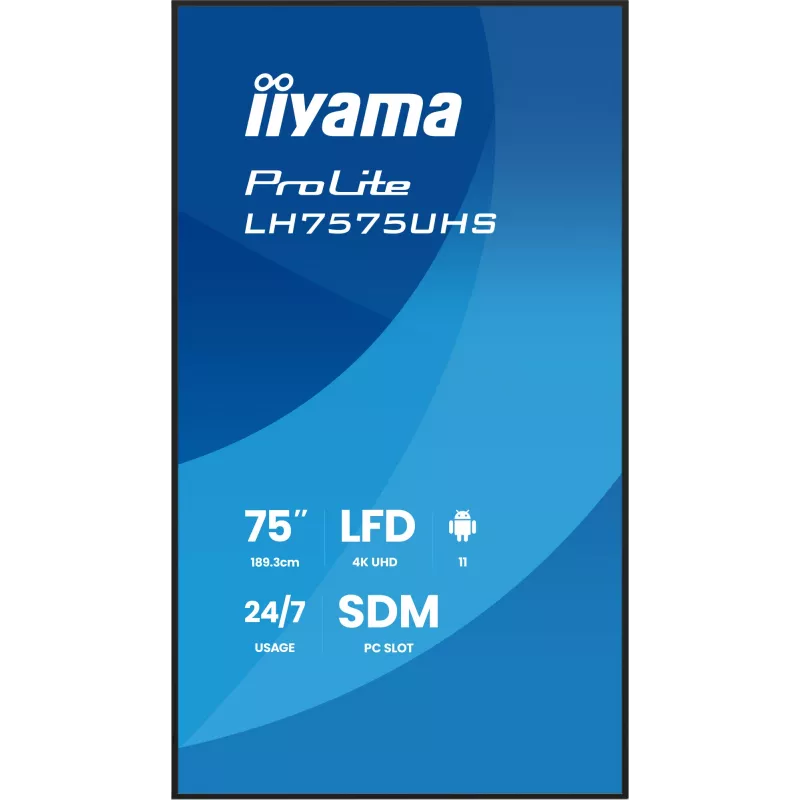 iiyama LH7575UHS-B2AG Signage Display Digitaalne infotahvel 190.5 cm (75 tolli) LCD Wi-Fi 500 cd/m² 4K Ultra HD Must Sisseehitatud protsessor Android 11 24/7