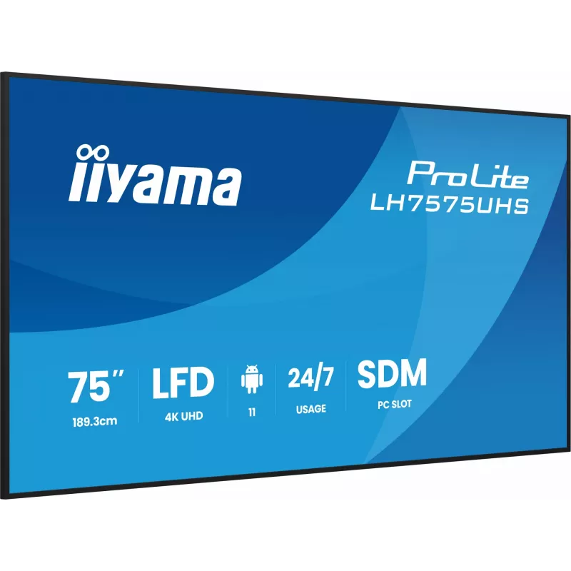 iiyama LH7575UHS-B2AG Signage Display Digitaalne infotahvel 190.5 cm (75 tolli) LCD Wi-Fi 500 cd/m² 4K Ultra HD Must Sisseehitatud protsessor Android 11 24/7