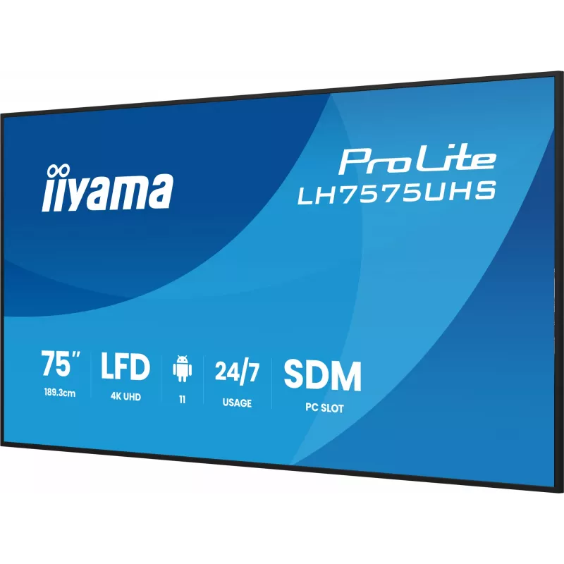 iiyama LH7575UHS-B2AG Signage Display Digitaalne infotahvel 190.5 cm (75 tolli) LCD Wi-Fi 500 cd/m² 4K Ultra HD Must Sisseehitatud protsessor Android 11 24/7