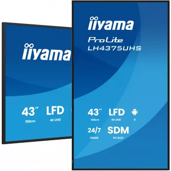 iiyama LH4375UHS-B2AG Signage Display Digitaalne infokuva lameekraan 108 cm (42.5 tolli) LCD Wi-Fi 500 cd/m² 4K Ultra HD Must Sisseehitatud protsessor Android 11 24/7