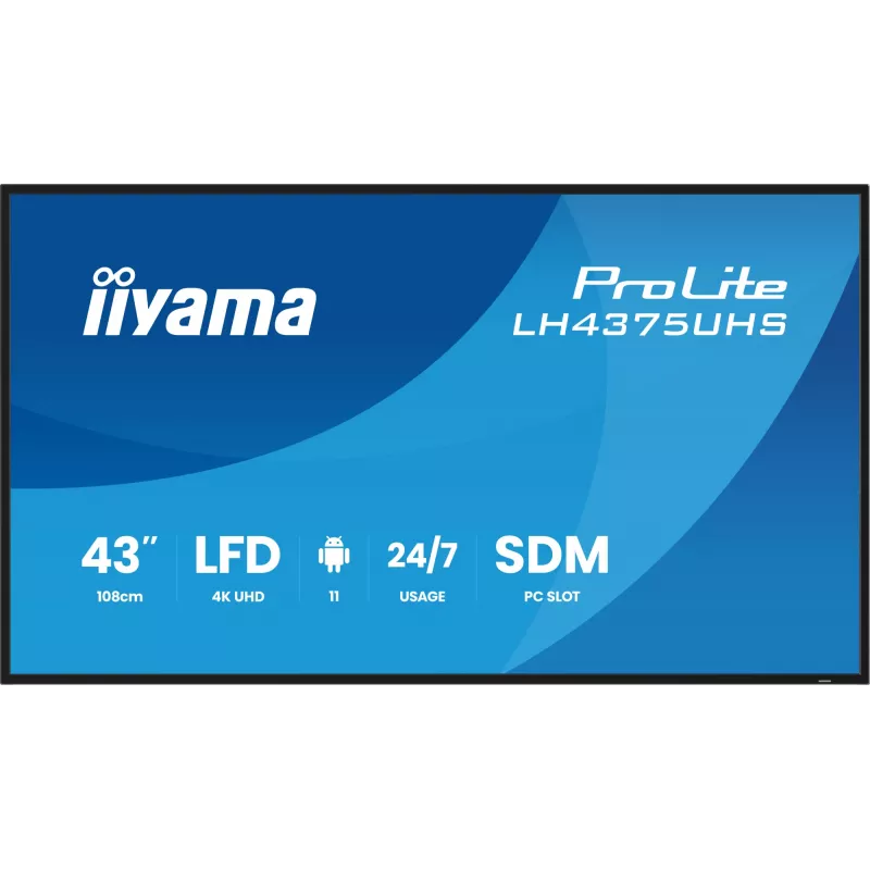 iiyama LH4375UHS-B2AG Signage Display Digitaalne infokuva lameekraan 108 cm (42.5 tolli) LCD Wi-Fi 500 cd/m² 4K Ultra HD Must Sisseehitatud protsessor Android 11 24/7