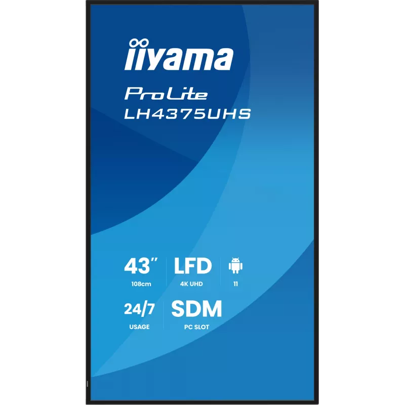 iiyama LH4375UHS-B2AG Signage Display Digitaalne infokuva lameekraan 108 cm (42.5 tolli) LCD Wi-Fi 500 cd/m² 4K Ultra HD Must Sisseehitatud protsessor Android 11 24/7
