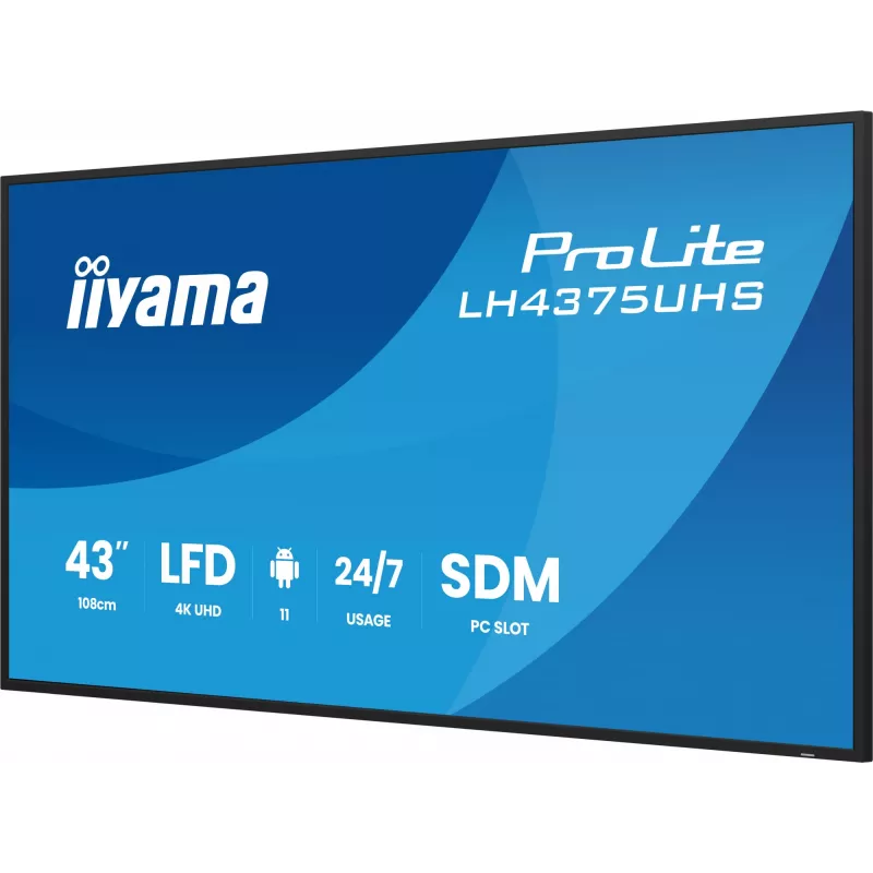 iiyama LH4375UHS-B2AG Signage Display Digitaalne infokuva lameekraan 108 cm (42.5 tolli) LCD Wi-Fi 500 cd/m² 4K Ultra HD Must Sisseehitatud protsessor Android 11 24/7