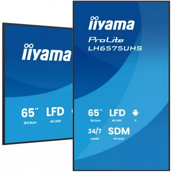 iiyama LH6575UHS-B2AG Signage Display Digitaalne siltide kuva 163.8 cm (64.5 tolli) LCD Wi-Fi 500 cd/m² 4K Ultra HD Must Sisseehitatud protsessor Android 11 24/7