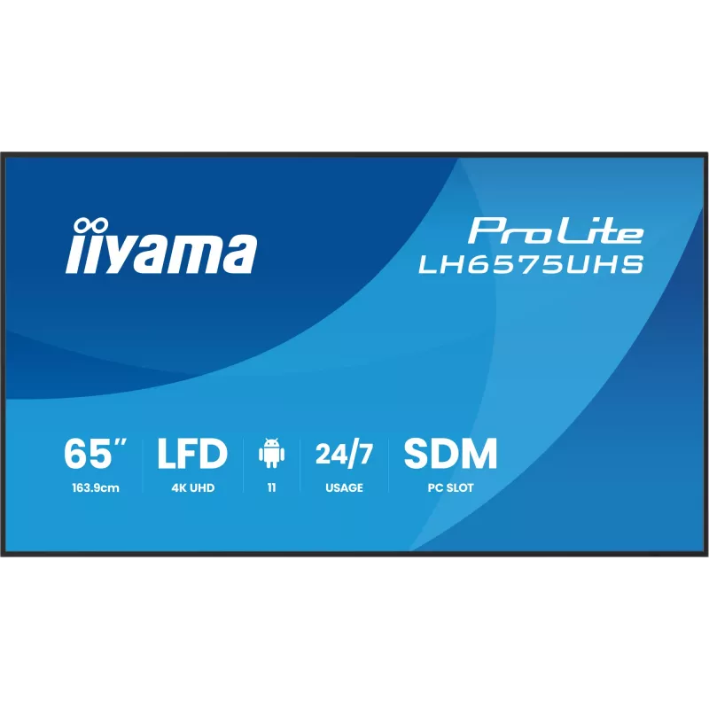 iiyama LH6575UHS-B2AG Signage Display Digitaalne siltide kuva 163.8 cm (64.5 tolli) LCD Wi-Fi 500 cd/m² 4K Ultra HD Must Sisseehitatud protsessor Android 11 24/7