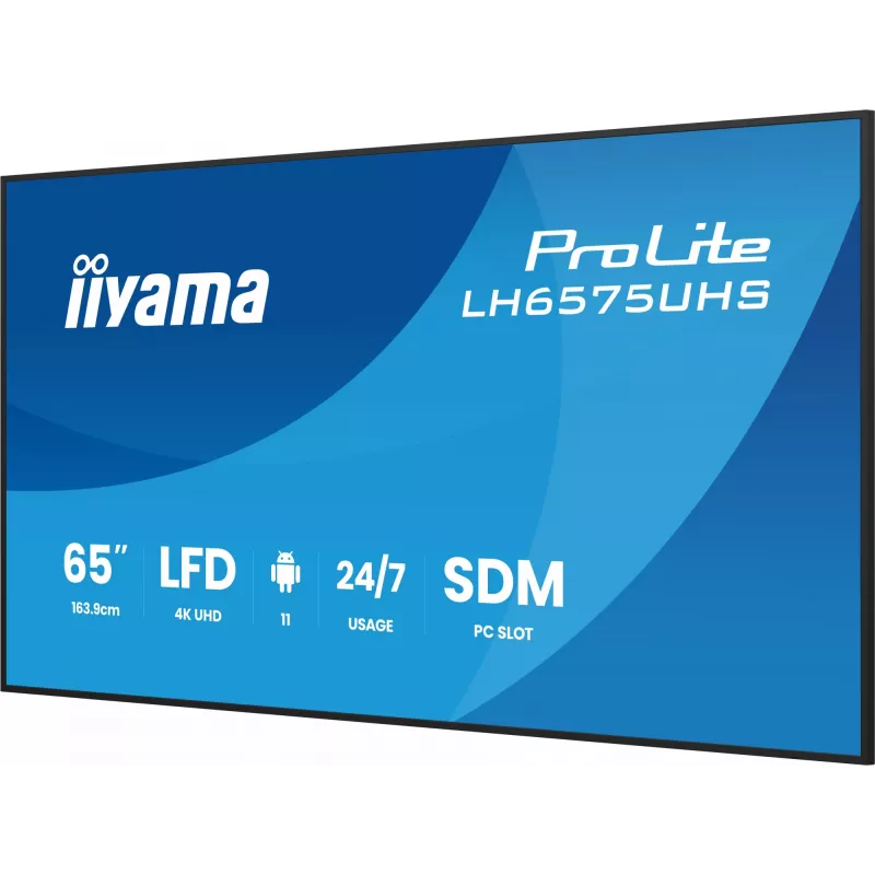 iiyama LH6575UHS-B2AG Signage Display Digitaalne siltide kuva 163.8 cm (64.5 tolli) LCD Wi-Fi 500 cd/m² 4K Ultra HD Must Sisseehitatud protsessor Android 11 24/7