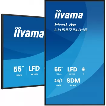 iiyama LH5575UHS-B2AG Signage Display Digitaalne infokuva 138.7 cm (54.6 tolli) LCD Wi-Fi 500 cd/m² 4K Ultra HD Must Sisseehitatud protsessor Android 11 24/7